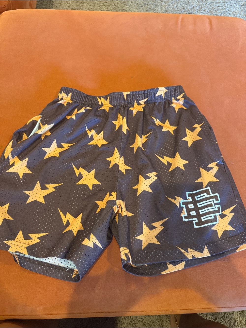 Eric Emanuel Black Shorts with Yellow Star Print